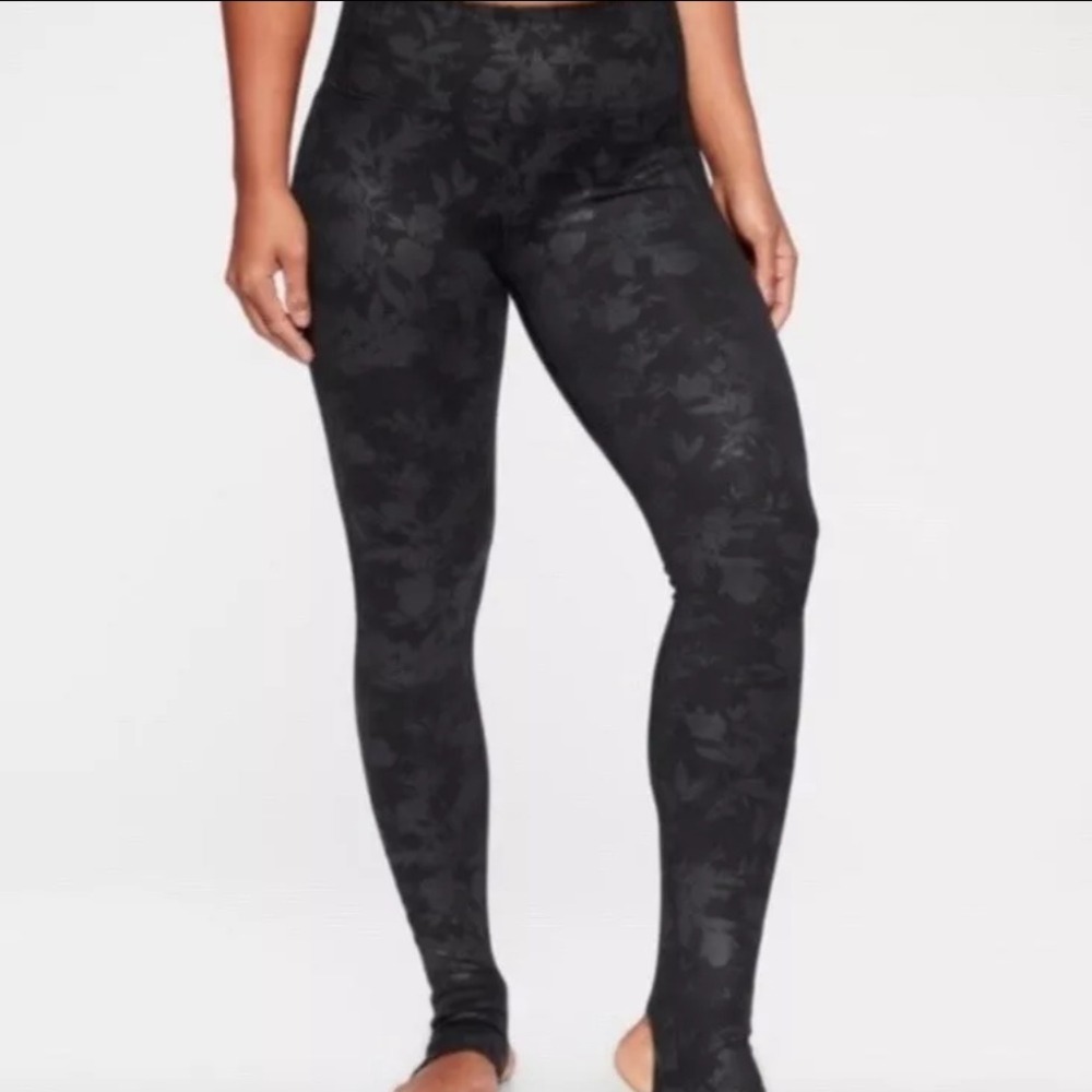 Athleta PowerVita Leggings Womens‎ S Black Midnight Garden Stirrup Tight Pull On